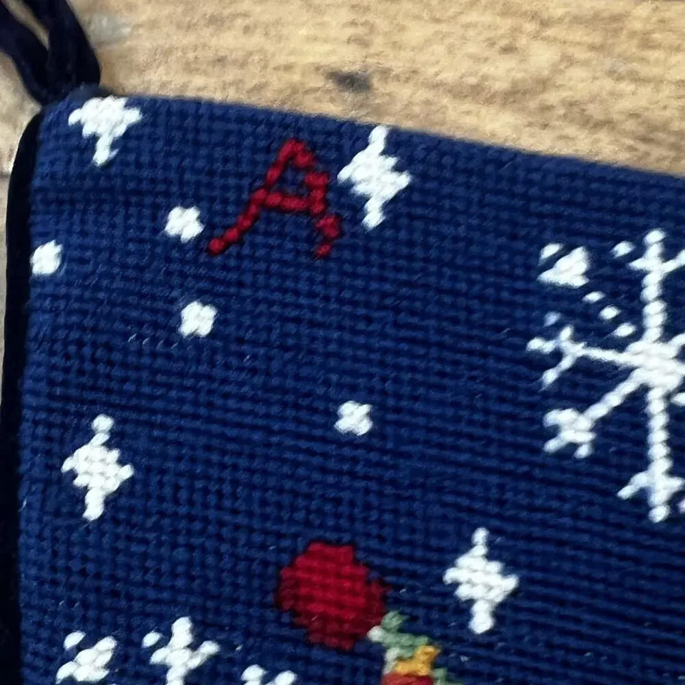 Needlepoint Stocking Velvet Backed Wool Frosty's Winter Wonderland A
